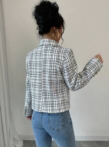 Chiquease Women's Plaid Print Double Breasted Pocket Long Sleeve Blazer Fall Cloth For Women