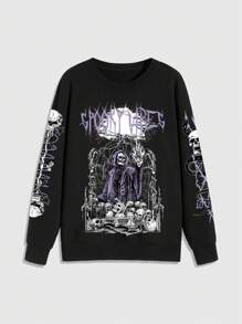 ROMWE Goth Lá thư & In Đầu lâu Áo nỉ - màu đen - Xem 1