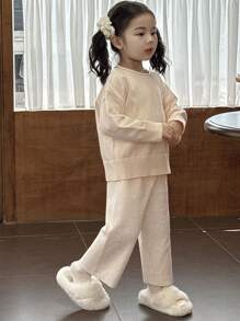 DAZY Young Girls Small Round Neck Solid Color Sweater Set, Fall Outfit