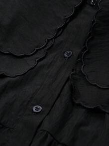 FRIFUL Women's Solid Color Large Lapel Casual Blouse, Spring & Autumn,Ruffle,Fall Women Clothes Long Sleeve Top