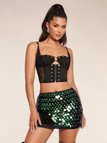Glamine Summer Fits Fashionable Sequins, High Waisted, Sexy, Buttocks Wrapped, One Piece Skirt With Size Beads, Slim Fitting Skirt, Women's Half Body Mini Skirt