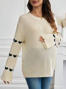 SHEIN Umstandsmode lässiger, lockerer Strickpullover mit Herz Muster, Herbst/Winter
