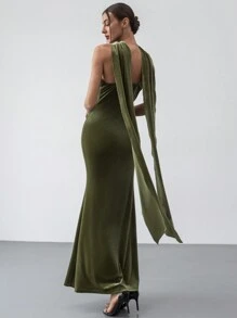 Aloruh Women's Spaghetti Strap Backless Split Dress