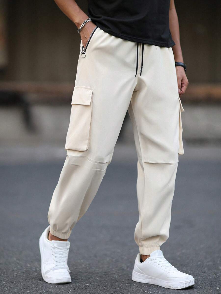 Manfinity Homme 男士抽绳侧拉链口袋时尚休闲长裤