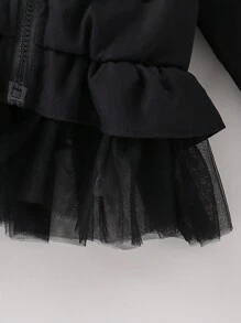 Elladie kids 女童綠色網格拼接夾克，時尚適合春秋穿著，女童黑色夾克，秋冬女童套裝，女童春秋夾克，女童拉鍊夾克 - 黑色 - 查看 4