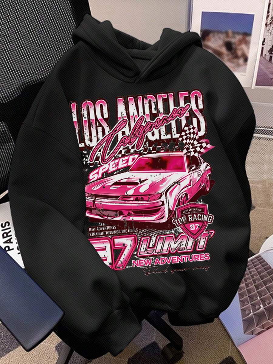 SHEIN Teen Girls Casual Retro Landscape Graphic Oversized Thick Hooded Sweatshirt For Autumn Winter