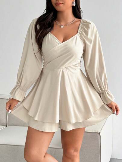 Flirla Mono de manga larga elegante, de moda y sexy en estilo francés, tallas grandes para primavera/otoño