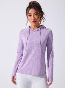 Sovereign Charm Basic Drawstring Hooded Yoga Long Sleeve Sweatshirt - Dusty Purple - View 4