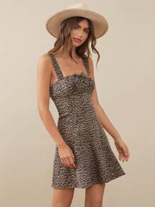 WESTFADE Premium Denim Leopard Print 98% Cotton Mini Dress With Bow - Multicolor - View 3