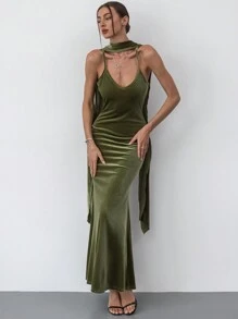 Aloruh Women's Spaghetti Strap Backless Split Dress