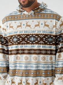 Manfinity VCAY بلوزة رجالية كبيرة الحجم فضفاضة محبوكة بطبعات الغزلان والثلج الهندسية مع كابوشون، للخريف والشتاء