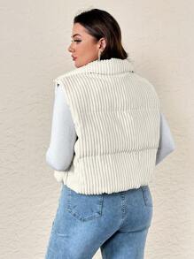 SHEIN Privé Plus Size Women's Casual Comfortable Zipper Contrast Color Sleeveless High Neck Winter Padded Coat - Apricot - View 2