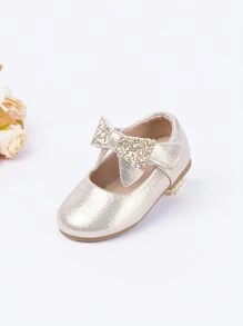 1 双女婴金属蝴蝶结钩环平底鞋，全年百搭 - 金色 - 查看 3