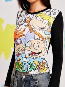 Nick 90s | SHEIN Women Cartoon Print Long Sleeve T-Shirt