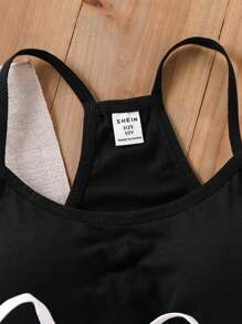 SHEIN 2pcs Tween Girls Minimalist Casual Racer Back Sports Bra With Removable Pads