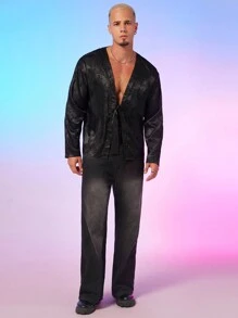 FeverCity 男士提花宽松前扣长袖衬衫 - 彩色 - 查看 3