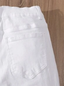 SHEIN Tween Boy Casual White Washed Distressed Elastic Waist Denim Jeans, School, Campus, College - White - View 3