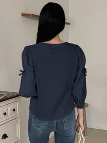 DAZY Áo chui đầu tay dài cổ tròn 3/4 màu trơn dành cho nữ - Màu xanh hải quân - Xem 5