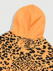 ROMWE MEN Street Life Men's Leopard Print & Letter Graphic Hooded Sweatshirt