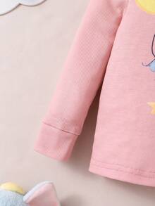 2pcs Baby Girls Cute Elephant Glow In Dark Snug Fit Long Sleeve Top And Pants Sleepwear Set - Multicolor - View 4