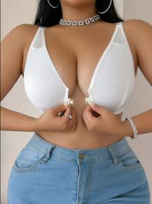 大码前钩舒适简约无钢圈文胸 - 白色 - 查看 1