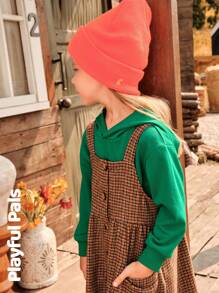 SHEIN 1 件年轻女孩可爱/复古/休闲/返校格子运动衫和吊带裙两件套服装，适合学校和户外玩耍，春/秋/冬 - 彩色 - 查看 8