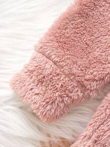 SHEIN Tween Girl Asymmetrical Hem Text Embroidered Warm Turtleneck Double-Sided Fleece Midi Sweatshirt Dress, For Casual Wear, Autumn & Winter, Pink - Dusty Pink - View 4