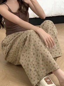 DAZY Floral All-Over Print Relaxed Fit Lounge Pants, Casual Daily Wear Pajama, Fall