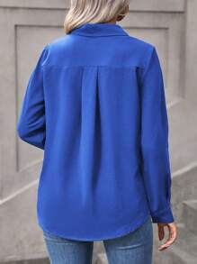 SHEIN LUNE Áo sơ mi dài tay màu trơn cỡ lớn, mùa xuân thu - Xanh đậm - Xem 2