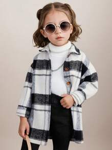 SHEIN Áo khoác lông cổ tròn thả vai cho bé gái, thích hợp mặc thường ngày & đi học hàng ngày vào mùa thu & đông - Nhiều màu - Xem 3