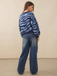 WESTFADE 优质牛仔布交叉破洞宽腿牛仔裤 91% 纯棉 - 藍色 - 查看 5