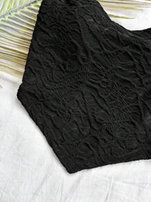 Soleia Top corto minimalista de unicolor con escote de bandeau para mujer - Negro - Ver 4