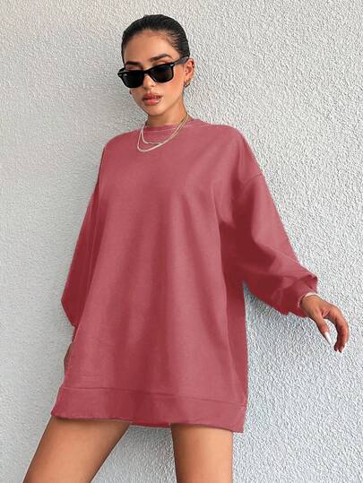 RueChic Women's Solid Color Drop Shoulder Sweatshirt