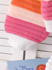 Tween Girl Autumn/Winter Colorful Striped Turtleneck Loose Casual Sweater Pullover, Thick Fuzzy, Suitable For Outdoor Activities, Parties And Casual Outings