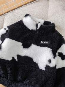 SHEIN Conjunto de 2 sudaderas de forro polar con cuello alto y cremallera, de textura negra y blanca, para niña y mamá, para otoño e invierno - Negro - Ver 5