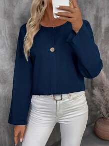 EMERY ROSE Women's Casual Solid Long Sleeve Blouse, Spring Autumn