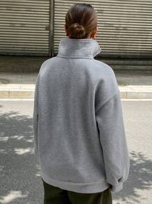 DAZY 时尚基本款小宽松 Polo 领休闲保暖衬里运动衫，适合女士，秋季服装，保暖衬里 - 灰色 - 查看 4