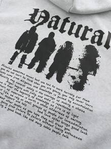 Manfinity Hypemode Sudadera con capucha holgada para hombres con gráficos de eslogan, hombros caídos, cordón ajustable, manga larga, color gris claro, para salidas, regalo para amigos, esposo, novio