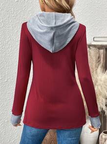 SHEIN LUNE Texture Splice Hooded Zip-Up Casual T-shirt voor dames