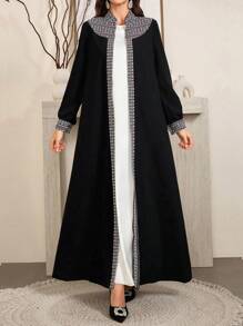 Al Najma 女士长袖几何图案优雅简约阿拉伯长袍 Abaya 带钩扣