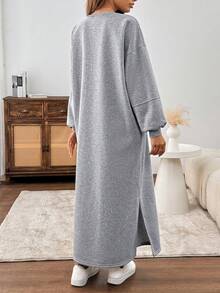 Chiquease Women Round Neck Patchwork Long Sleeve Casual Loose Sweatshirt, Grey - Grey - View 2