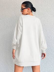 SHEIN Cottnline Women's Solid Color Loose Fit Drop Shoulder Sweatshirt - White - View 2
