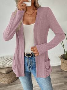 SHEIN LUNE 1 件常规版型女式灰色毛绒针织夹克 - 藕粉色 - 查看 6