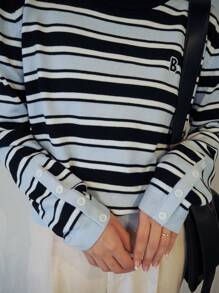 FRIFUL Women's Casual Striped Colorblock Oversized Sweater, For Autumn & Winter - Multicolor - View 6