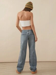 WESTFADE Premium Denim Low Rise 100% Cotton Straight Leg Jeans - Medium Wash - View 6