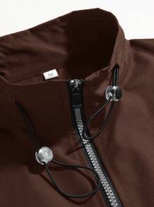 Manfinity Hypemode Men's Casual Color Block Zip Front Drawstring Long Sleeve Loose Jacket, Spring And Autumn, For Fall - Coffee Brown - View 3