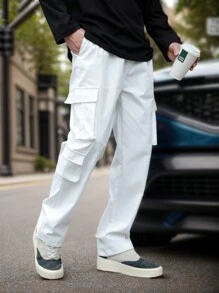 Manfinity Homme Men Flap Pocket Side Cargo Trousers - White - View 5