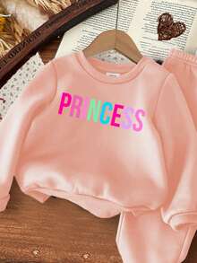 SHEIN 女婴针织柔软套头连帽衫运动服，适合秋冬季 - 粉色 - 查看 3