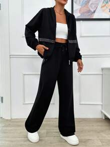 EURMUSE 两件套 两线连帽衫 带闪光宝石细节的运动衫和运动裤 - 黑色 - 查看 3