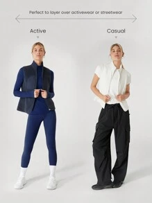 GLOWMODE 舒适厚实摇粒绒柔软保暖宽松弹力领袖孔背心带前口袋日常休闲冬季 - Dark Blue - 查看 2